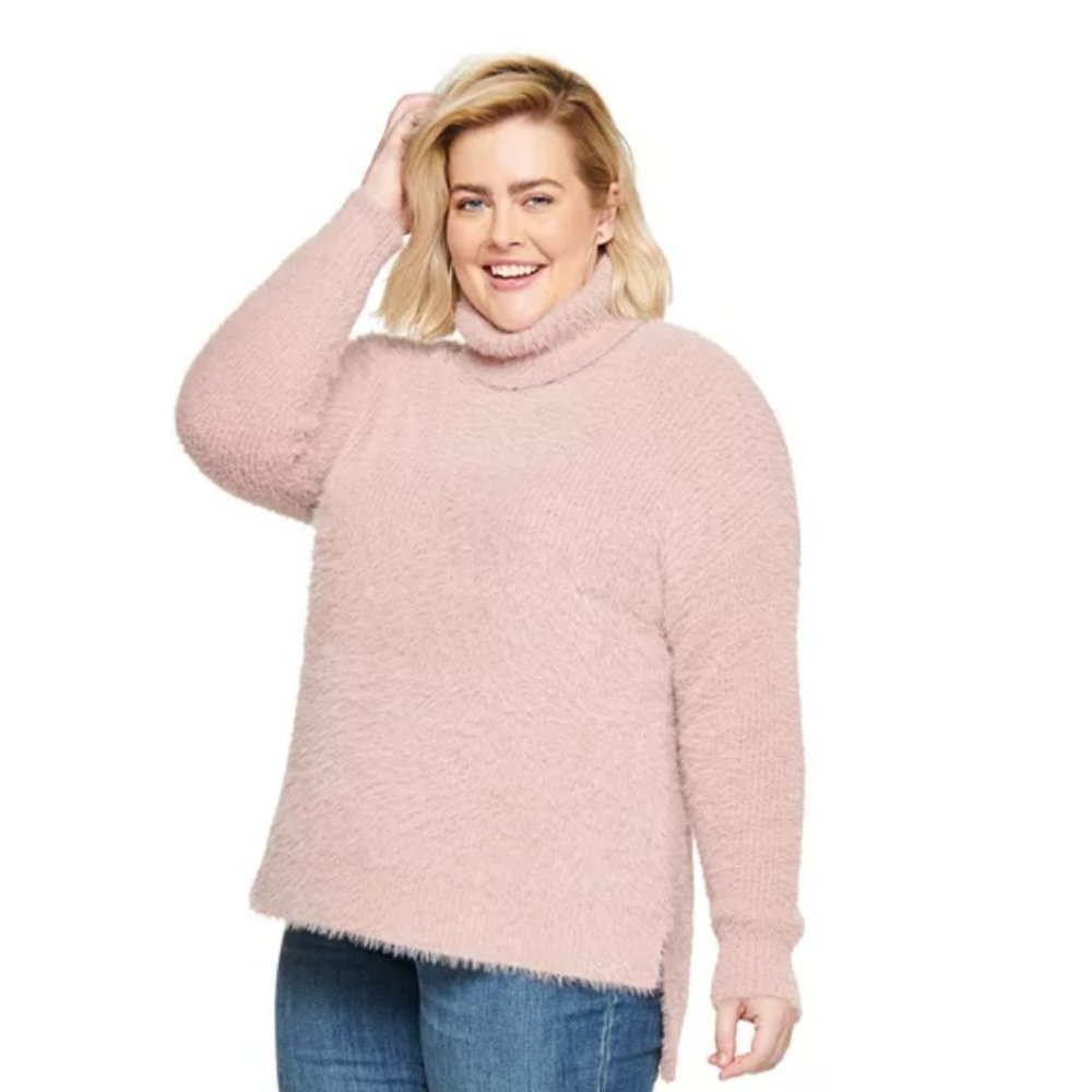 Kohls Sonoma Fuzzy Eyelash Cowlneck Tunic Sweater Blush Pink Women's Size 1X